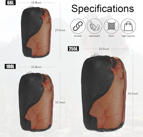 Miniatura 2 de 2 bolsas de dormir de malla de 100 litros, bolsa de almacenamiento de malla para lavandería, bolsa con cordón, malla de poliéster resistente al