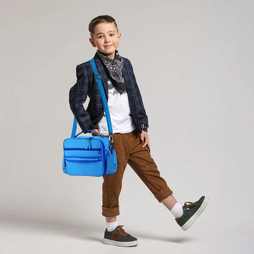 Miniatura 7 de Cerbonny Lonchera infantil para niñas y niños, bolsa de almuerzo aislada con soporte doble para botellas y forro congelable (azul)
