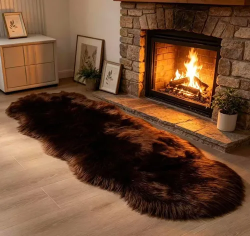 Miniatura 50 de Alfombra de piel sintética de 2 x 6 pies, color beige, lavable a máquina, súper suave, esponjosa, alfombra de piel de oveja mullida para dormitorio