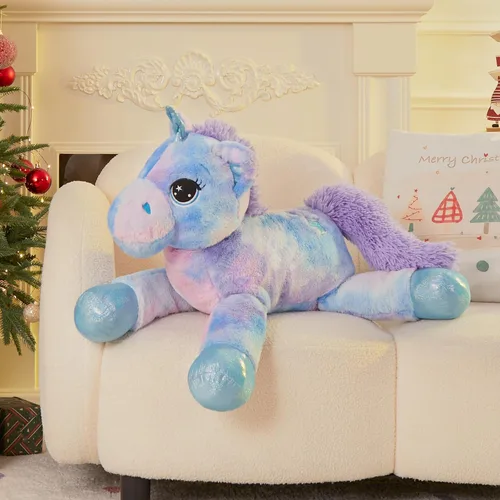 Miniatura 5 de Muiteiur Animal de peluche de unicornio de 31.6 pulgadas, unicornio de peluche grande para niñas, almohada de felpa suave, regalos para niñas y Azul
