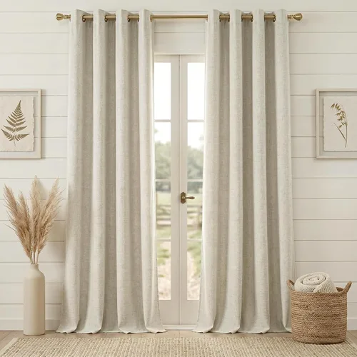 Anpark Cortinas 100% opacas para dormitorio, cortina opaca de lino estilo granja de 84 pulgadas de largo, juego de 2 paneles, cortinas de ventana