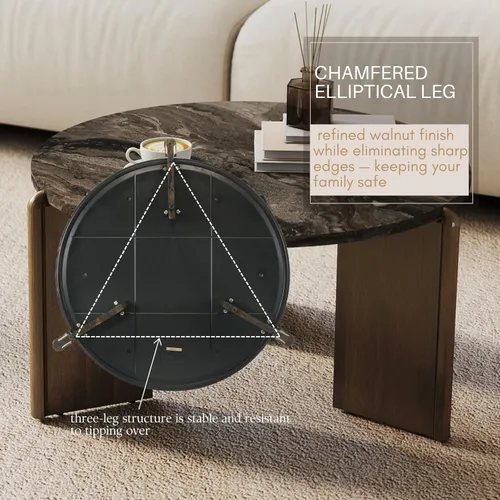 Miniatura 4 de Travertine Texture - Mesa de centro de 31.5 pulgadas moderna de mármol sintético, mesa central de círculo bajo para sala de estar, mesa redonda