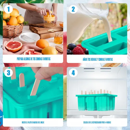 Miniatura 5 de Moldes de silicona para paletas de hielo, sin BPA, de grado alimenticio, con 50 palitos de paleta, 50 bolsas de paletas para niños, fácil limpieza