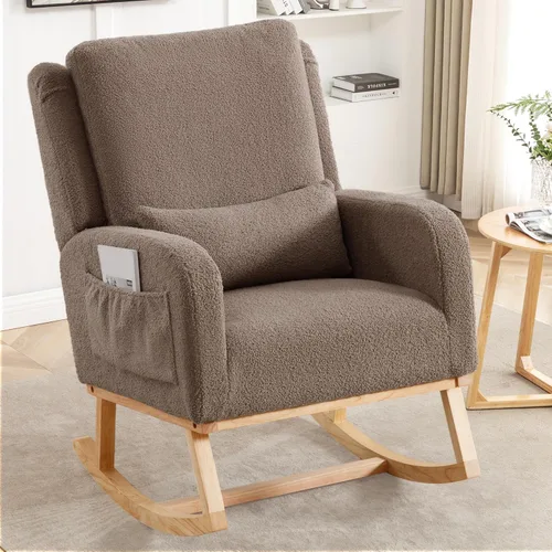 Miniatura 12 de HCHAIRH Silla Mecedora para Cuarto de Bebé, Sillas Mecedoras Tapizadas con Cojín Lumbar, Silla Mecedora Moderna y Elegante para Cuarto de Mamá, Sala