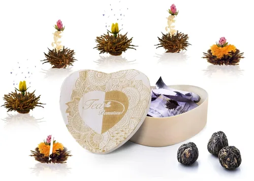 Miniatura 11 de Creano Juego de 6 flores de té verde en elegante caja magnética con relieve plateado