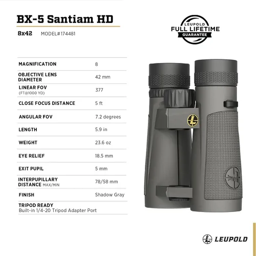 Miniatura 5 de Leupold BX-5 Santiam HD Binoculares, 8x42mm (174481)