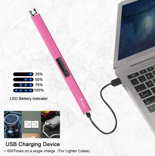 Miniatura 5 de SUPRUS Encendedor fluorescente que brilla en la oscuridad, encendedor eléctrico, encendedor de velas recargable USB, encendedor de arco con Rosa