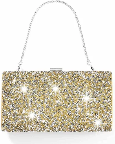 ELABEST Bolso de mano de noche con purpurina de doble cara con diamantes, bolso cruzado, bolsa de fiesta de boda para mujer