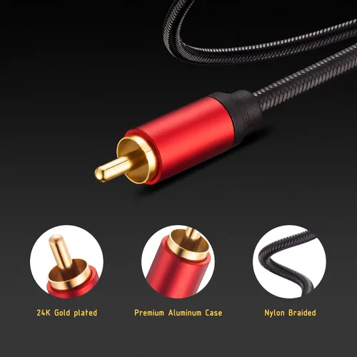 Miniatura 5 de Cable RCA de 3 pies, 0.138 in macho a 2RCA macho, cable adaptador de audio estéreo de nailon trenzado, cable AUX RCA Y para teléfonos inteligentes