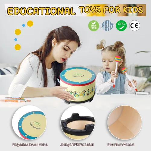 Miniatura 2 de Floor Tom Drum - Instrumento de percusión colorido de 8 pulgadas con 2 mazos para niños, regalo especial de Navidad y cumpleaños (8 pulgadas)