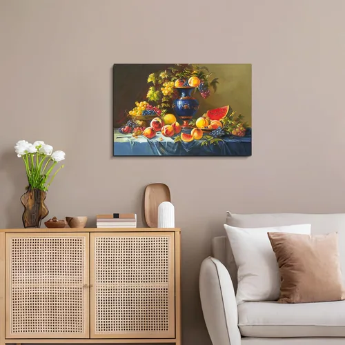 Miniatura 2 de ARTISTIC PATH Arte de Pared en Lienzo de Comida Retro - Cuadro Vintage de Frutas Burdeos Colorido Melocotón Uva Pintura Antigua Impresiones de Arte