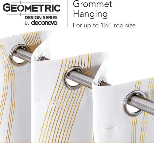 Miniatura 4 de Deconovo - Cortinas opacas con diseño dorado estampado y ojales, ondas/gris plateado claro, de 42 pulgadas de ancho x 84 pulgadas de largo Blanco