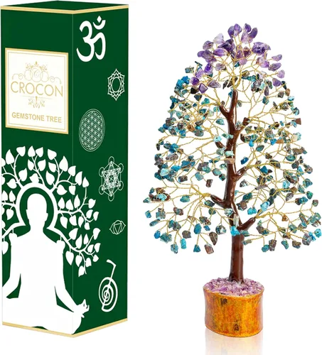 Miniatura 41 de Árbol de cristal de amatista con base de racimo de titanio arcoíris de Crocon, árbol de la vida para estante, dormitorio, regalos de cumpleaños