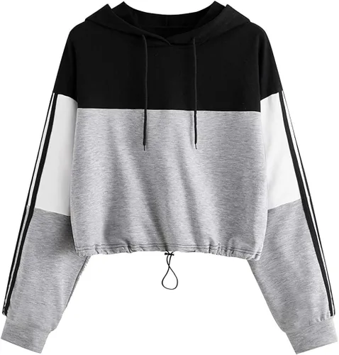 SweatyRocks - Sudadera de manga larga, sin botones, corto, informal, corta, con bloques de colores, para mujer