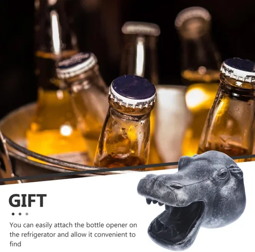 Miniatura 9 de Zerodeko Abrebotellas de cerveza magnético con diseño de cabeza hipopótamo, imán para refrigerador montado en la pared para cocina, bar, uso