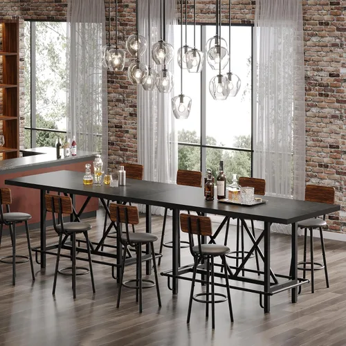 Miniatura 5 de Tribesigns Mesa de Bar, Mesa de Pub Industrial de Altura de Mostrador con Reposapiés de Metal, Mesa de Comedor de Cocina de Madera Rectangular de 63
