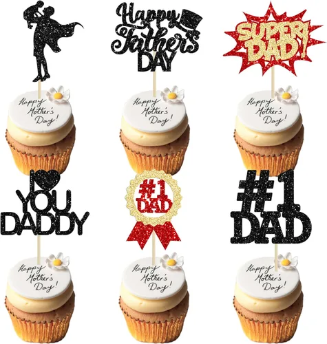 Miniatura 16 de 36 adornos para cupcakes con purpurina azul para el Día del Padre, el mejor papá de la historia, #1 Dad Love Papa Cake Pick Decoraciones para Feliz