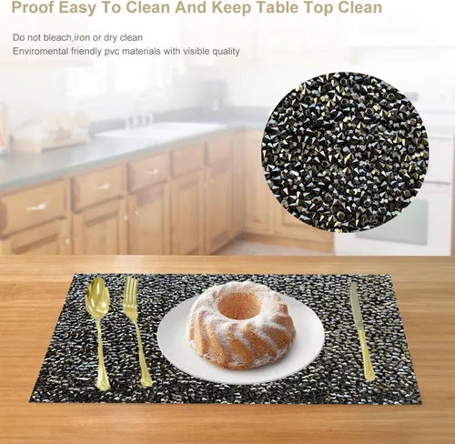 Miniatura 3 de Juego de 1 mantel individual redondo en negro, manteles individuales brillantes resistentes al calor, lavables, para cena, cocina, boda, decorativos