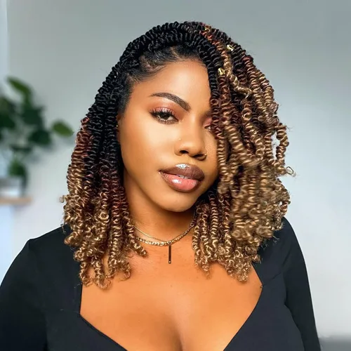 Miniatura 12 de TOYOTRESS Cabello Bob Spring Twist – 6 pulgadas, 8 paquetes de cabello pretrenzado para niños, trenzas de ganchillo con resorte, extensiones de 1b