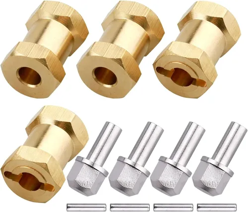 4 extensiones de cubos de rueda de latón RC de 0.472 pulgadas, espaciadores de ruedas, adaptador de unidad hexagonal para 1/10 RC Crawler Axial