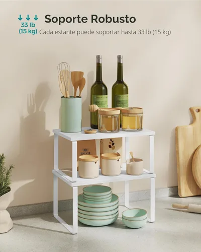 Miniatura 5 de SONGMICS Estante organizador de gabinete, juego de 4 estantes de encimera de cocina, almacenamiento de cocina, estante de especias, apilable, Blanco