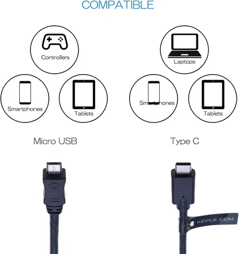 Miniatura 2 de Keple Cable micro USB a tipo C, adaptador de cable de carga USB C a micro USB compatible con controladores de juegos PS4, PS3, Xbox One, One S, One