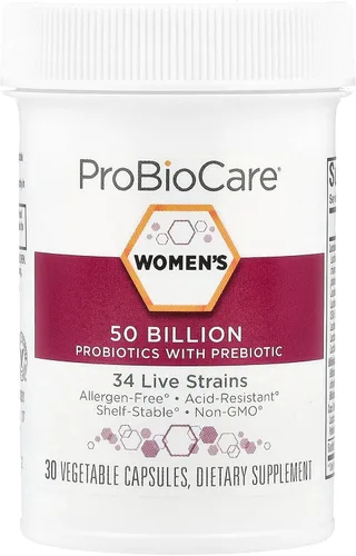 Miniatura 4 de ProBioCare Probiótico para mujeres, 50 mil millones de UFC con prebiótico, 34 cepas vivas para apoyo digestivo, inmunológico y vaginal, sin gluten