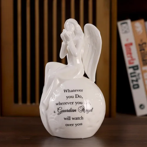 Miniatura 2 de Luz Nocturna de Cerámica Ángel Guardián – Lámpara Figurina de Ángel Orando con Mensaje Inspiracional – Regalo Conmemorativo con Luz LED