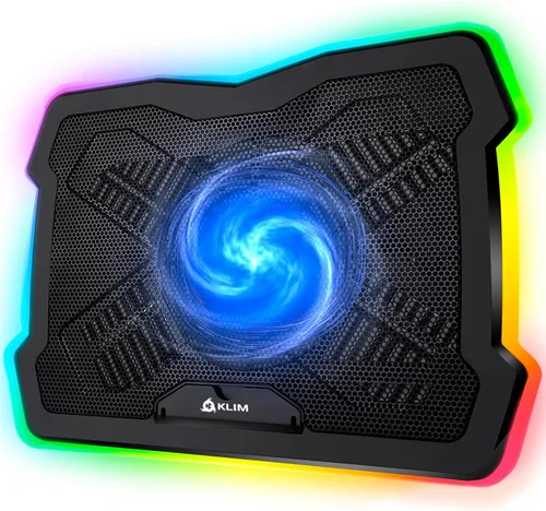 KLIM Ultimate - Almohadilla de refrigeración RGB para laptop con borde LED, nuevo - Enfriador para laptop para juegos - Ventilador alimentado por