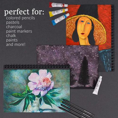 Miniatura 2 de WA Portman - Cuaderno de bocetos de papel negro A4 (8.3" x 11.7"), papel negro para marcadores de 140 GSM sin ácidos, 60 páginas (30 hojas), diario