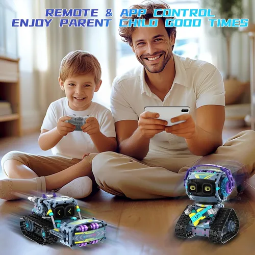 Miniatura 6 de Kit de construcción de robot STEM, 3 en 1 juguetes robóticos controlados por control remoto y aplicación, set de bloques de construcción de robots
