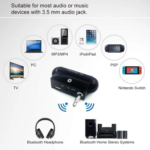 Miniatura 6 de Alead TxPro - Transmisor de audio estéreo inalámbrico multienlace Bluetooth (A2DP) con enchufe de audio de 0.138 in, para iPod, iPad, Zune, Zen