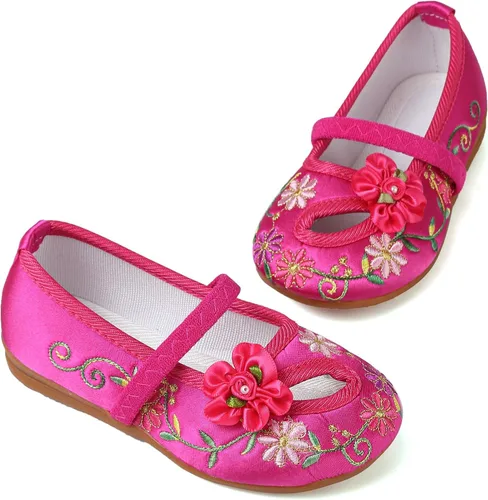 Encanto - Zapatos de disfraz de Mary-Jane, zapatos planos de punta redonda, cuña baja, zapatos de ballet con bordado floral para niñas, Halloween,