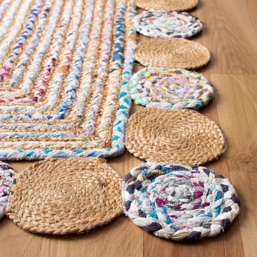 Miniatura 3 de SAFAVIEH Cape Cod Collection - Alfombra decorativa, 4 x 6 pies, beige y multicolor, hecha a mano de yute y algodón, trenzada estilo bohemio, ideal
