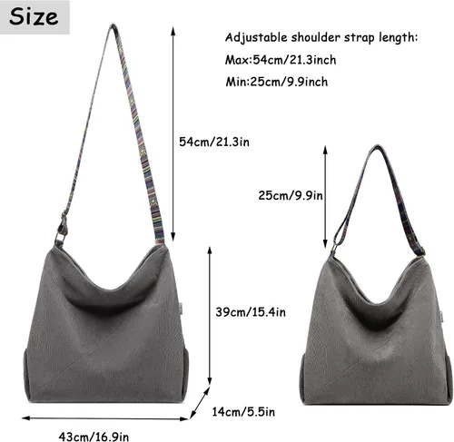 Miniatura 6 de Makukke Bolso de mano para mujer, bolso cruzado grande, elegante bolso de pana para mujer, bolso de hombro a la moda
