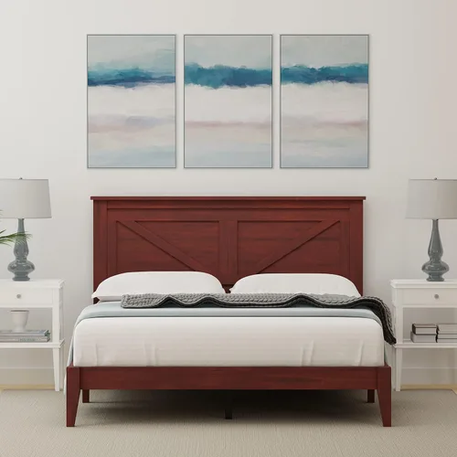 Miniatura 12 de Glenwillow Home Cama de plataforma de madera maciza estilo granja en tamaño individual, color cereza clásica