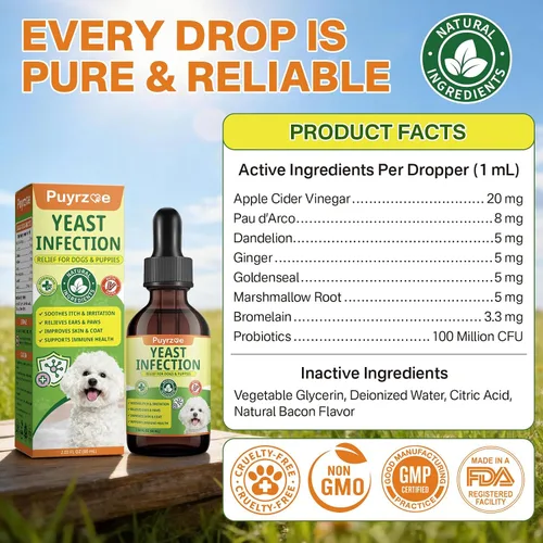 Miniatura 9 de puyrzoe Tratamiento natural de infección por levaduras para perros, picazón en las orejas, piel, patas y alivio de alergias, tratamiento de levadura