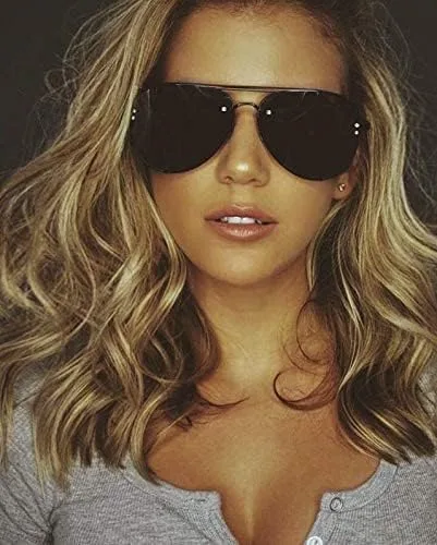 Miniatura 3 de VIVIENFANG Gafas de sol de aviador sin montura de gran tamaño con bisagras de resorte pantalla inspirada en el diseñador para mujereshombres 87247