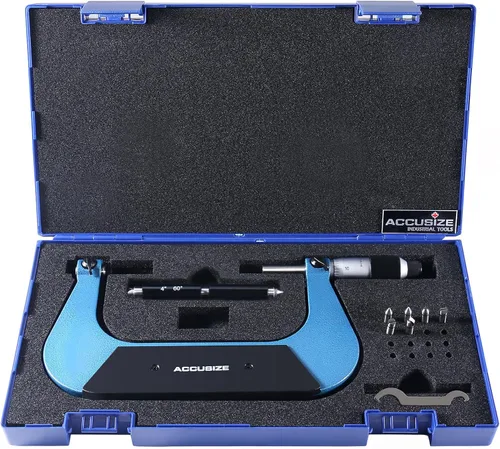 Miniatura 15 de Accusize Industrial Tools 0-1'' por 0.001'' micrómetro de rosca de tornillo con 5 yunque en caja ajustada, S916-C750