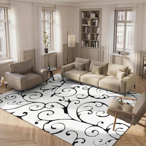 Miniatura 15 de SAFAVIEH - Alfombra de la colección Florida Shag - 10 pies redonda, color crema y beige, diseño de pergamino, no suelta pelusa y fácil de limpiar