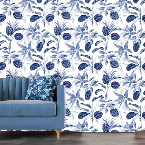 Miniatura 3 de BaoHArtHome Papel tapiz floral azul para despegar y pegar, extraíble, papel de contacto de flores vintage, autoadhesivo, impermeable, apto