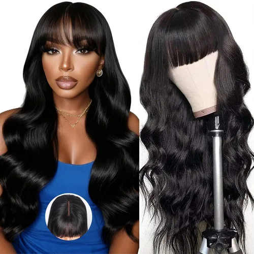 Miniatura 17 de Straight Human Hair Wigs with Bangs 180% Density 2x4 Lace Front Wigs with Bangs Closure Wear and Go Glueless Wigs 100% Brazilian Virgin Human Hair