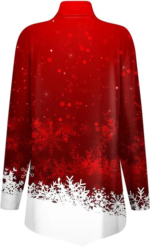 Miniatura 4 de Christmas Shirts for Women, Women's Fall Christmas Print Tops High Neck 2023 Top Irregular Hem Cute Long Sleeve Pullover