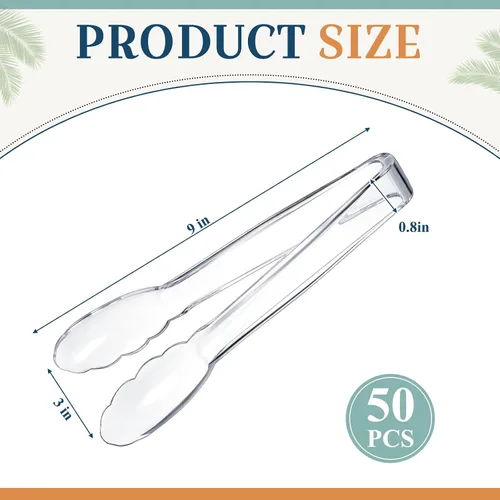 Miniatura 2 de Tessco for you 50 pinzas de plástico para servir a granel, pinzas desechables de plástico de 9 pulgadas, pinzas de ensalada resistentes para cocina