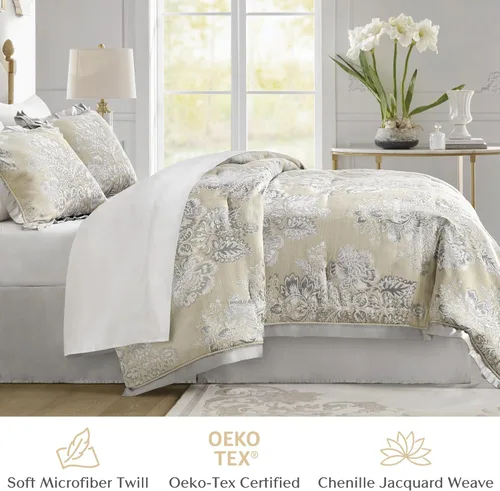 Miniatura 3 de CROSCILL Juego de edredón King, medallón floral jacquard de chenilla de lujo, edredón de sarga de microfibra para una cama tamaño King, edredón