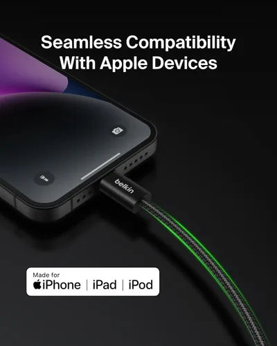 Miniatura 2 de Belkin Cable USB C con conector Lightning, 6.6 pies, cable de carga rápida suave, flexible, cable de carga Lightning para iPhone 14 y series Negro