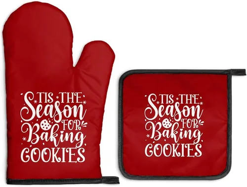Miniatura 18 de Always Use Protection - Juego de guantes de horno y soportes para ollas, divertidos guantes de cocina retro para panaderos, regalos de inauguración
