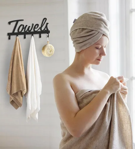 Miniatura 4 de Livelab Toallero, toallero para baño montado en la pared, 6 ganchos de metal negro para ahorrar espacio en el baño, impermeable, a prueba de óxido