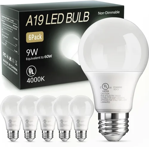 Miniatura 12 de TJOY Bombillas LED A19, foco LED equivalente a 60 vatios, luz blanca cálida suave 2700K, eficiente 9W, casquillo E26 estándar, foco de ahorro
