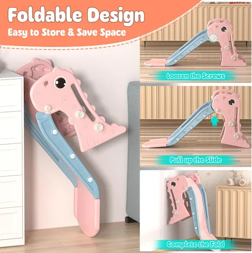 Miniatura 7 de Nyeekoy 3 en 1 Tobogán para niños pequeños, juego de escalada y deslizamiento con aro de baloncesto, patio de juegos para interiores y exteriores